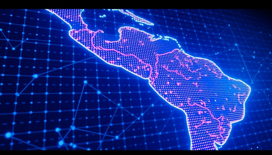 Futuristic digital map of Latin America in open source AI context.