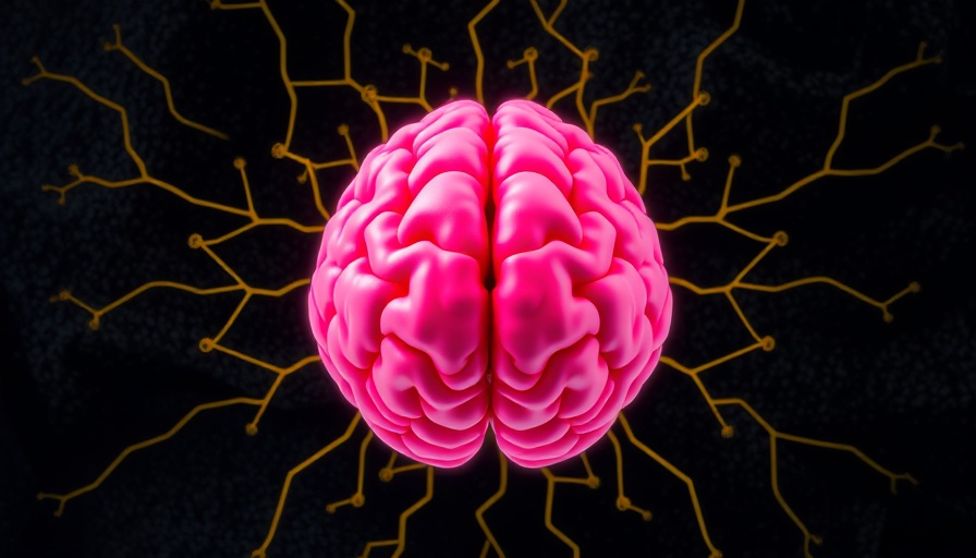 Abstract brain illustration with AI connections on black background.