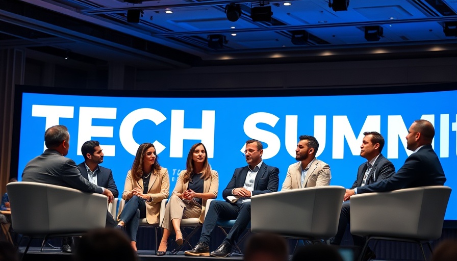 Experts discussing AI tools at a tech summit panel with blue backdrop.
