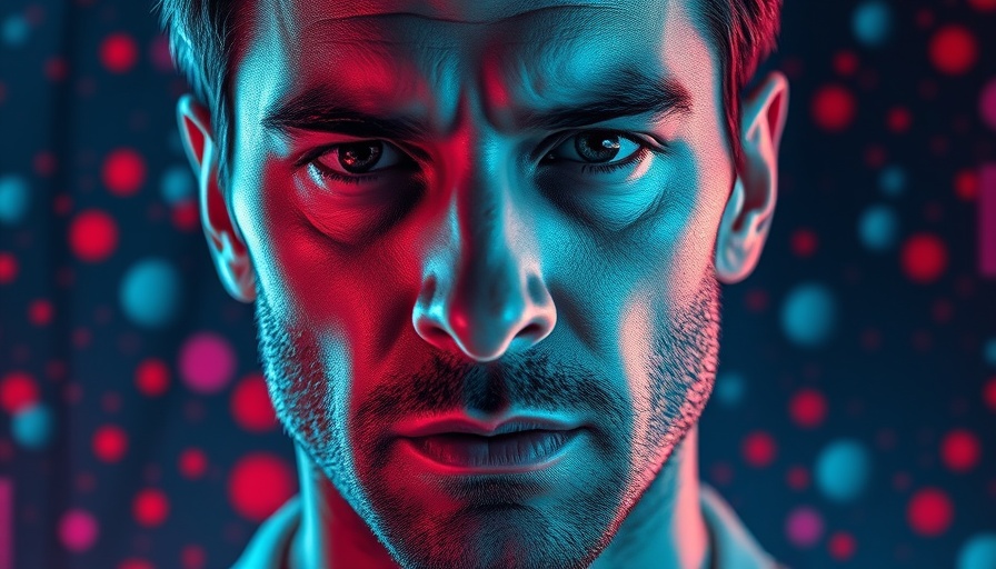 Close-up portrait with pixelated abstract background highlighting AI tools