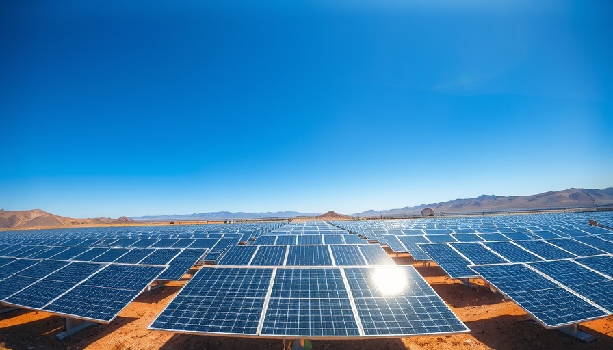 Solar panels in desert, promoting solar fuels using iron-based catalysts.