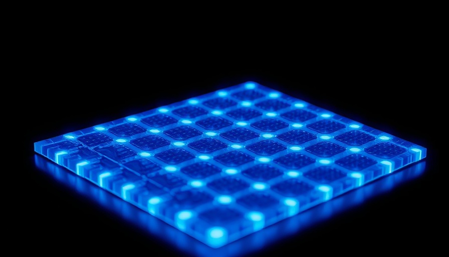 Inorganic Perovskite Solar Cells glowing under blue light.