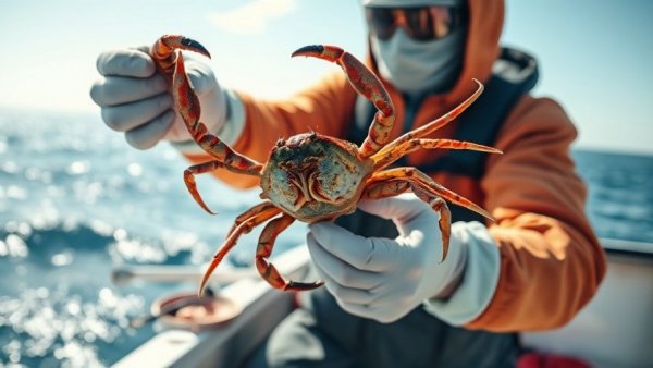 Preparing crab bait for tautog fishing on a boat at sea.