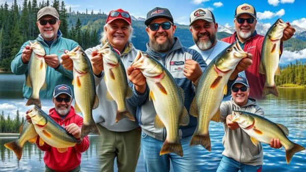 Collage of smiling fishermen with bass catches from Fall Brawl Fishing Results.