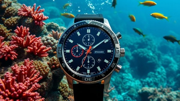 Garmin SubWave technology for divers watch above coral reef.