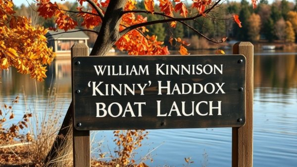 Boat launch sign at Bussey Brake WMA, surrounded by trees.