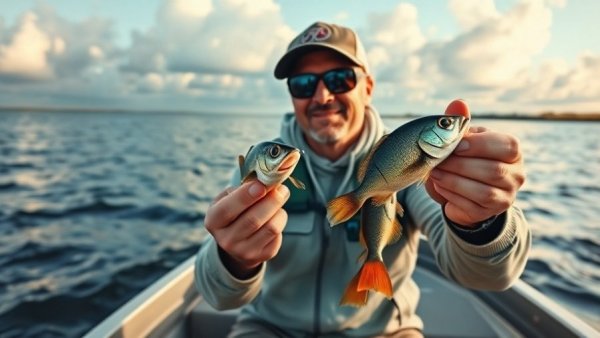 Man shares fall topwater fishing tips holding lures on boat