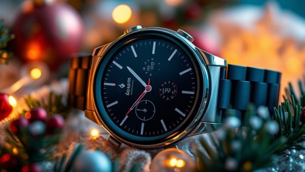 Sleek smartwatch for the Garmin holiday gift guide, surrounded by festive decorations.