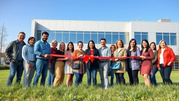 Diverse group at Alabama fishing center ribbon-cutting ceremony.