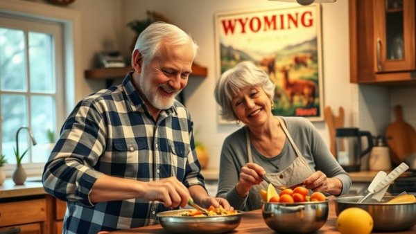 Older couple cooking in kitchen amid waning freezer stocks.