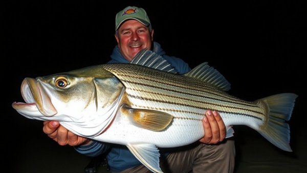 Fisherman with striped bass using the best fishing gear 2025.