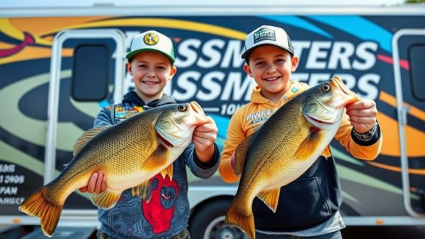 Young anglers celebrate Bassmaster Junior championship win.