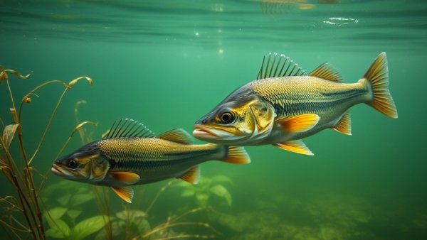 Walleyes in Michigan lake illustrating spearfishing regulations.