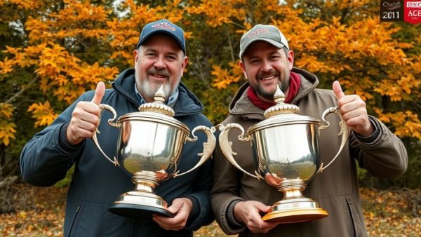 Winners holding trophies at fishing tournaments event.