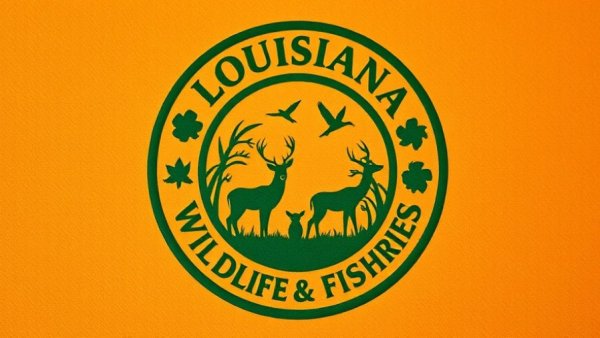 Louisiana Wildlife and Fisheries emblem on orange background.
