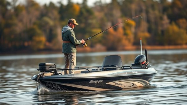 Angler fishing in a tournament on a boat with microphone overlay