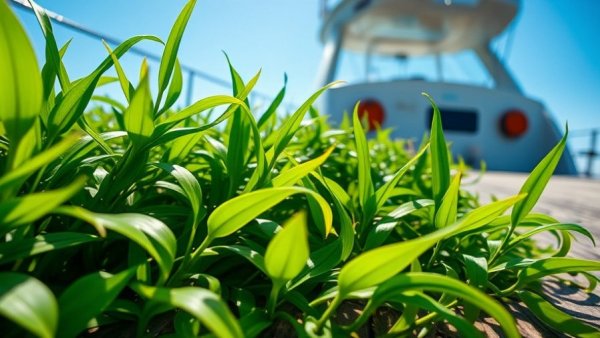 Aquatic plants on boat deck for maintaining great fishing.