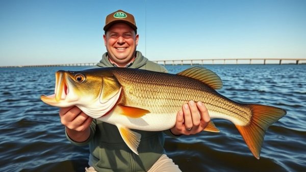 Angler at Lake Pontchartrain proudly displaying a large fish caught while fishing.