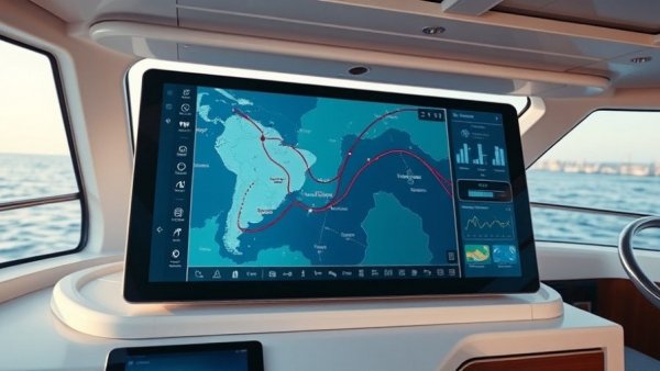 Navionics mapping for boats on a navigation screen, detailed sea charts.