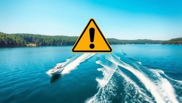 Danger sign on lake indicating tournament cancellations in fishing.