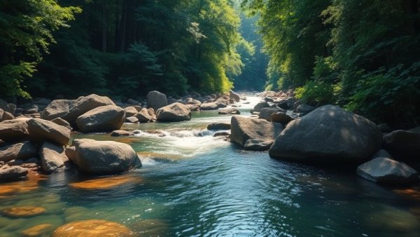 Serene green river landscape illustrating how to read a river.