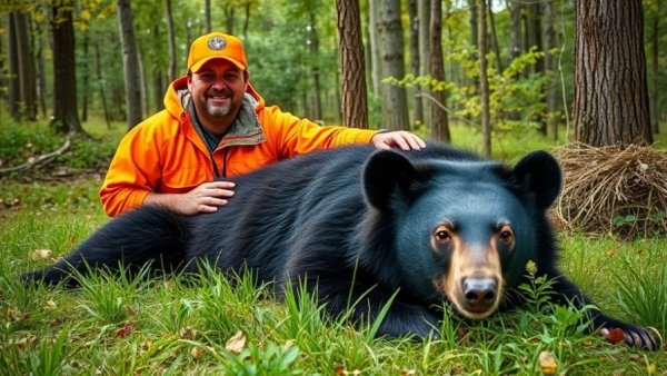 Hunter with Louisiana black bear outdoors.