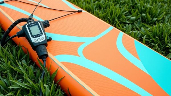 BOTE HD Aero SUP on grass with air pump attached.