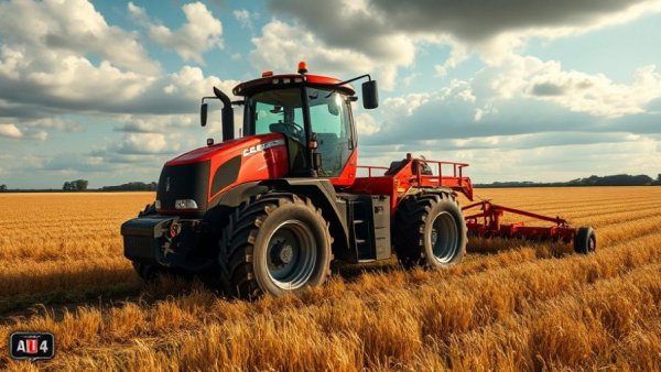 Case IH Optum Series Tractor working in a field with cloudy sky.