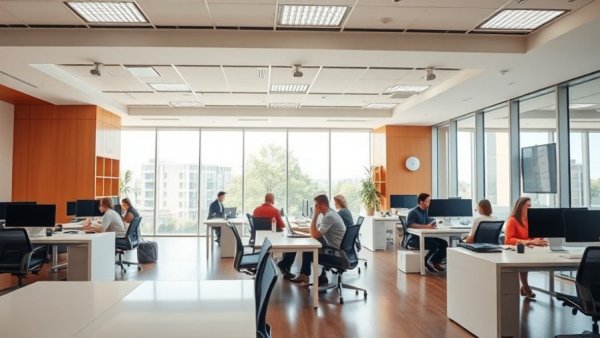 Open office space at Ag Tech Innovation Hub with desks and people.