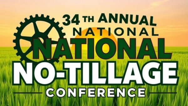 34th Annual National No-Tillage Conference logo with sun and cogwheel.