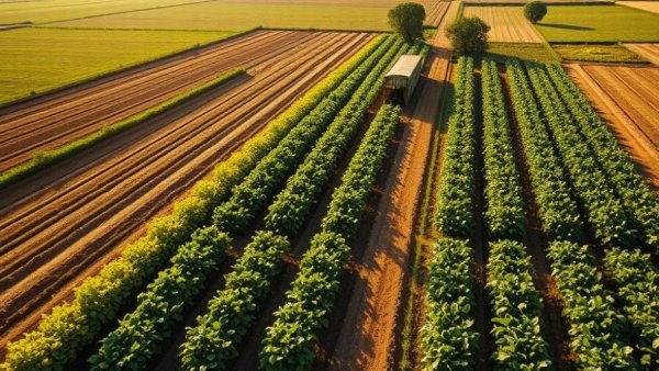 A beautiful family farm under bright sunlight showcasing crops.