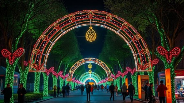 Winterfest 2025 illuminated arches with festival goers.