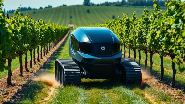 New Holland R4 autonomous robot in vineyard.