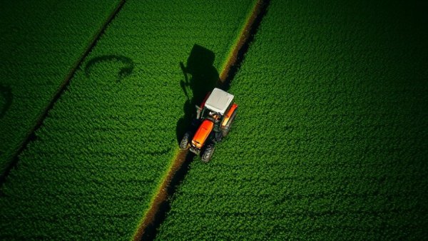 Aerial view of tractor using Kubota TIM System on farmland.