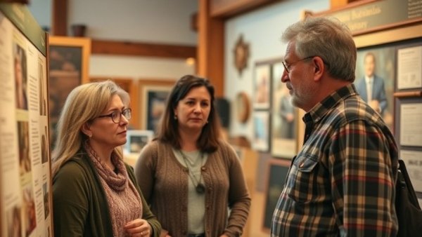 Visitors viewing an Alabama botanical display in a rustic setting.