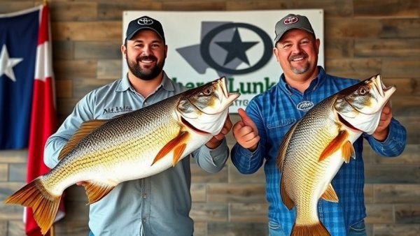 Men with trophy bass at Toyota ShareLunker Program event.