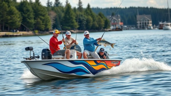 Fishing tournament participants showcasing a catch on a boat.