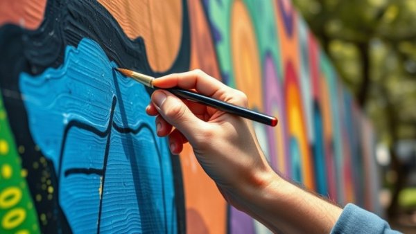 Close-up of artist painting mural, manifest your deepest desires theme.