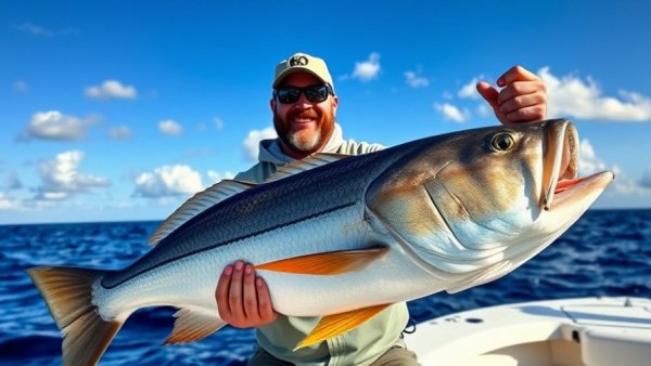 Cobia fish caught during study on fishing boat, outdoor scene.