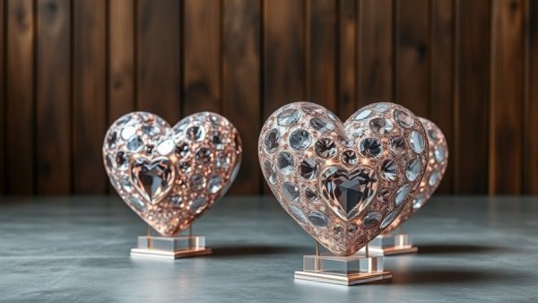 ReStore Bling heart-shaped sculptures with crystal details displayed.