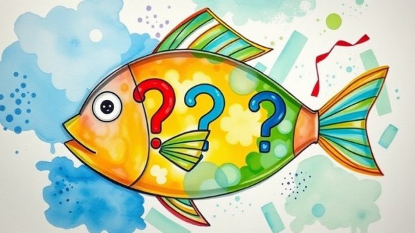 Colorful artistic fish with question marks, Black Carp Bounty Program.