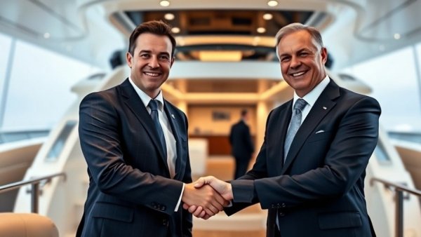 Two men at Hanse Yachts exclusive Australian dealer boat show.