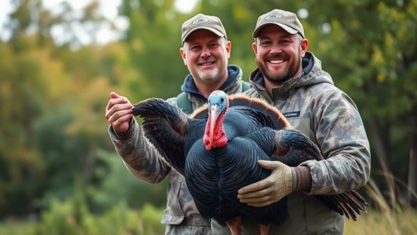 Experienced outdoorsman with turkey displaying nature conservation.