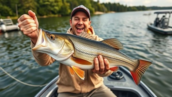 Angler celebrating catch during fishing tournaments, showing fish on boat.