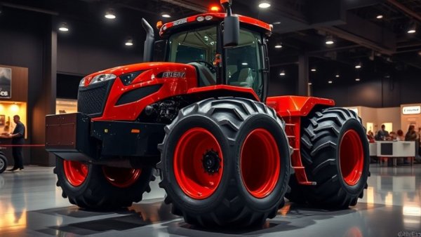 Powerful tractor suitable for grain carts and harrows in dim light.