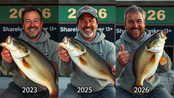 Man with large bass fish over three years for Fishing News.