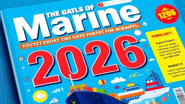 Marine Buy-Sell Market 2026 forecast magazine cover with vibrant icons.