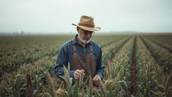 Farmer practicing no-till farming in a vast field, emphasizing sustainable agriculture.