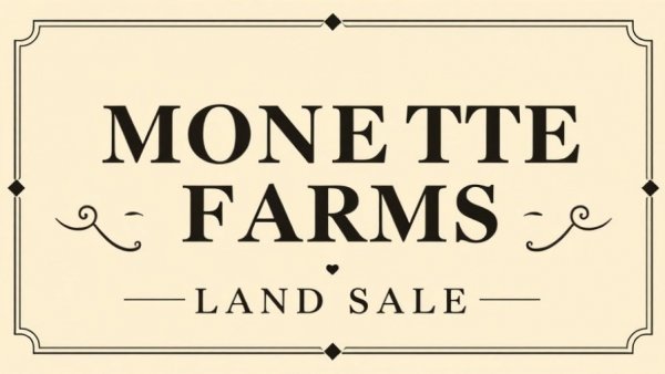Monette Farms land sale advertisement with bold text.