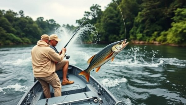 Anglers catching fish in fishing tournament, dynamic splash.
